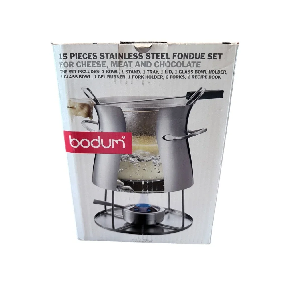Bodum 15 Piece Stainless Steel Fondue Set Cheese Meat Chocolate 5070-16 Silver